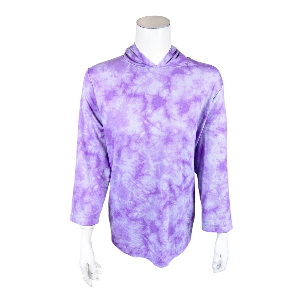 AnyBody Women's Printed Brushed Towel Terry Hoodie Thistle/Tie Dye Large Size